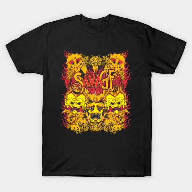 crowd oriental masks flaming T-Shirt by TADYSHOP